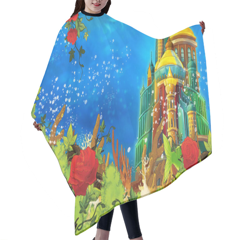 Personality  Cartoon Underwater Sea Or Ocean Scene With Castle - Illustration Hair Cutting Cape