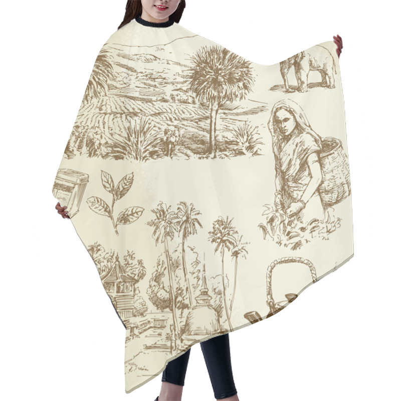 Personality  Tea Plantations - Hand Drawn Set Hair Cutting Cape