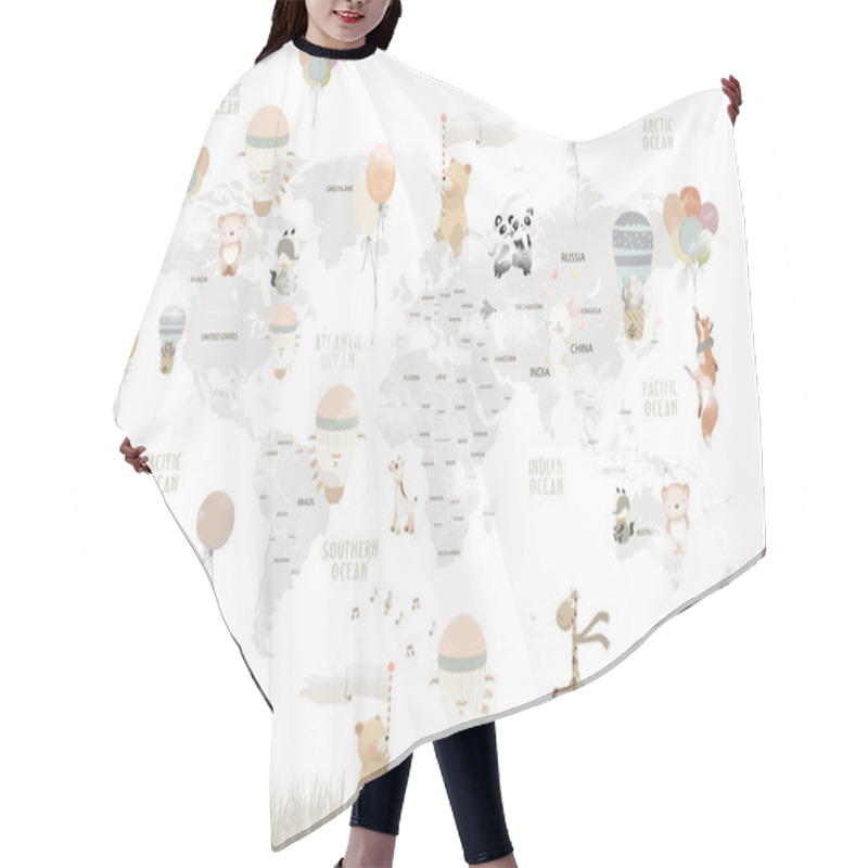 Personality  Educational World Map Wallpaper Design For Children's Rooms Hair Cutting Cape