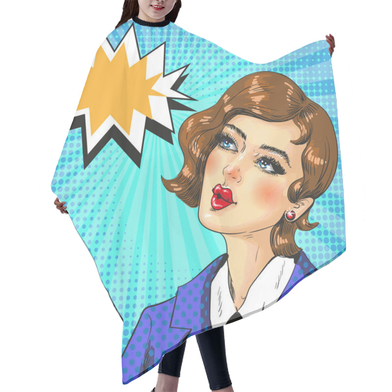 Personality  Vector Pop Art Illustration Of Dreaming Woman Hair Cutting Cape