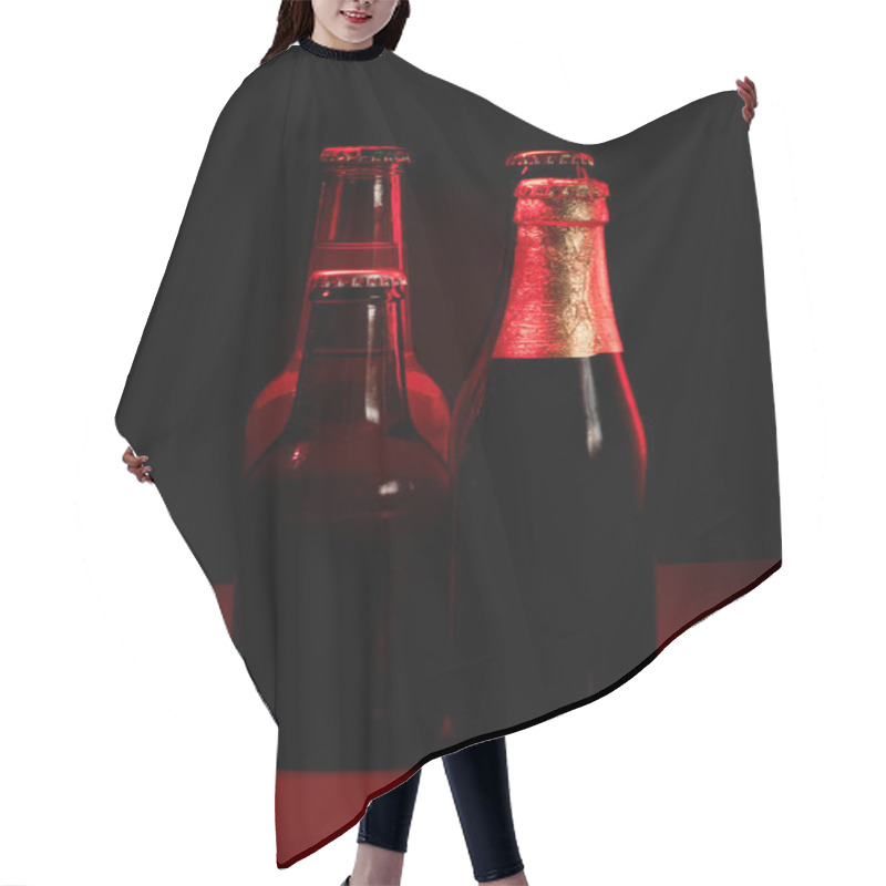 Personality  Silhouettes Of Four Beer Bottles On A Black Background And Lit With Red Light. Hair Cutting Cape