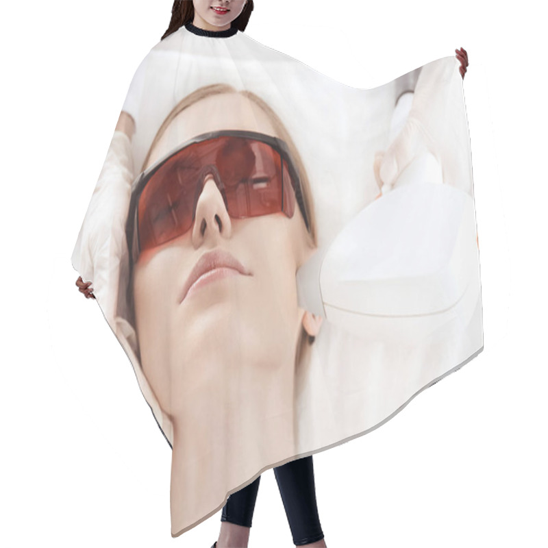 Personality  Woman Receiving Laser Treatment  Hair Cutting Cape