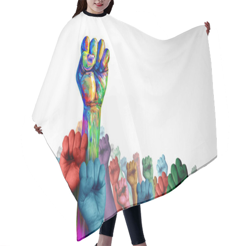 Personality  Social Justice Society As A Crowd Of Protesters And Angry Protest Group Or Protester Unity And Fighting For Rights As Hands In A Fist Of Diverse People Demontrating In A 3D Illustration Style. Hair Cutting Cape