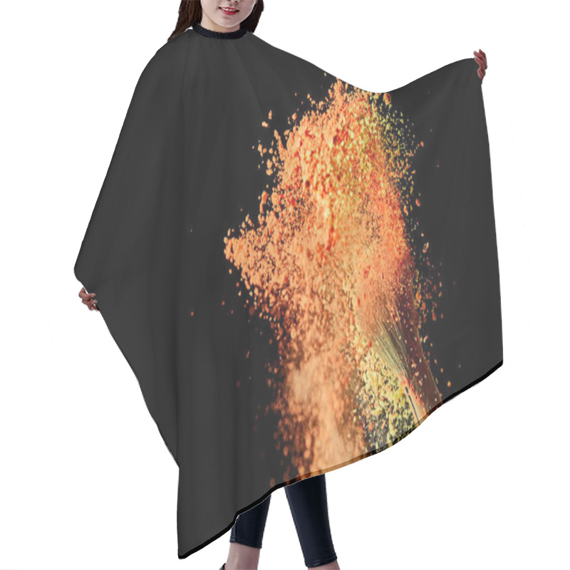 Personality  Cosmetic Brush With Orange Paint Explosion On Black Background With Copy Space Hair Cutting Cape