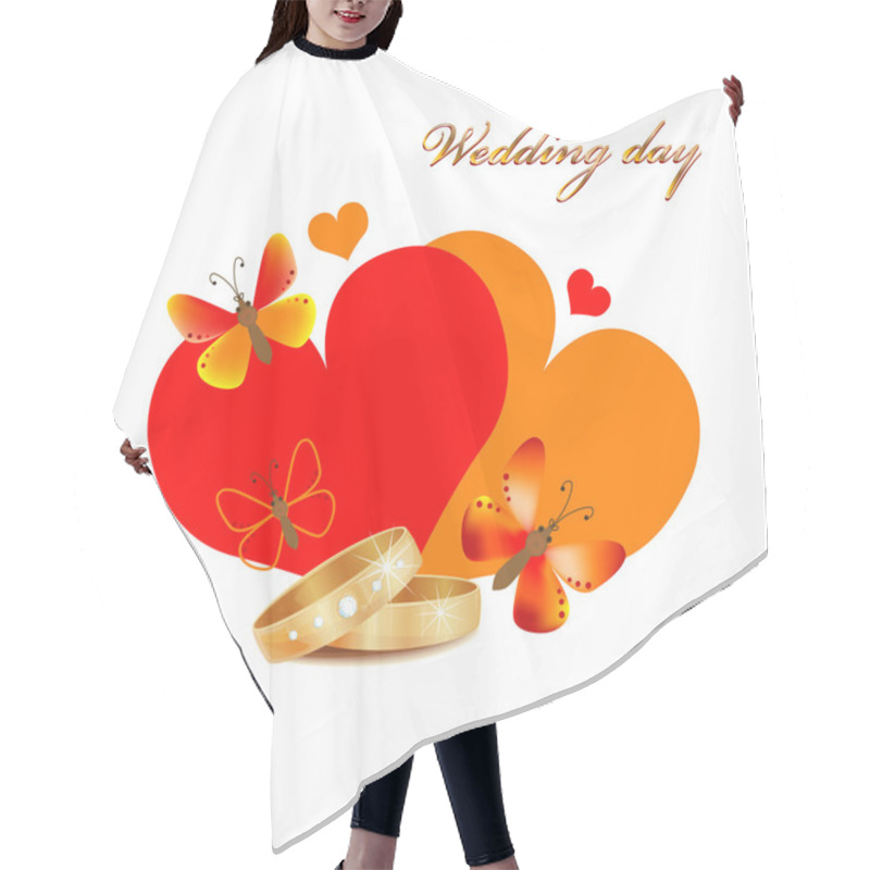 Personality  Wedding Card With Rings, Hearts And Butterflies Hair Cutting Cape