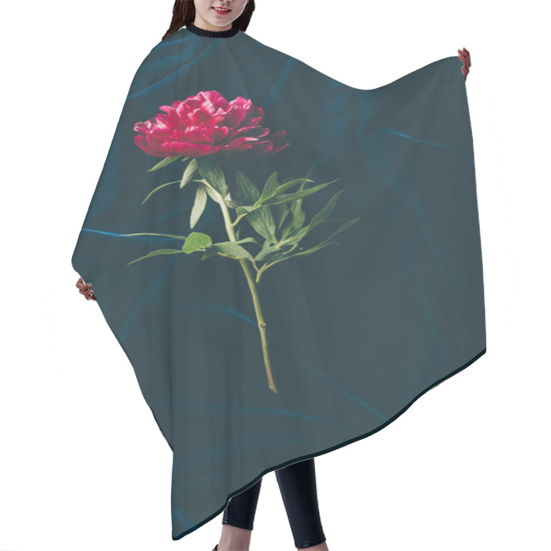 Personality  Top View Of One Pink Peony On Dark Cloth Hair Cutting Cape