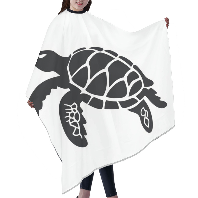 Personality  A Graceful Black Silhouette Of A Sea Turtle Swimming Elegantly Through The Water. Hair Cutting Cape