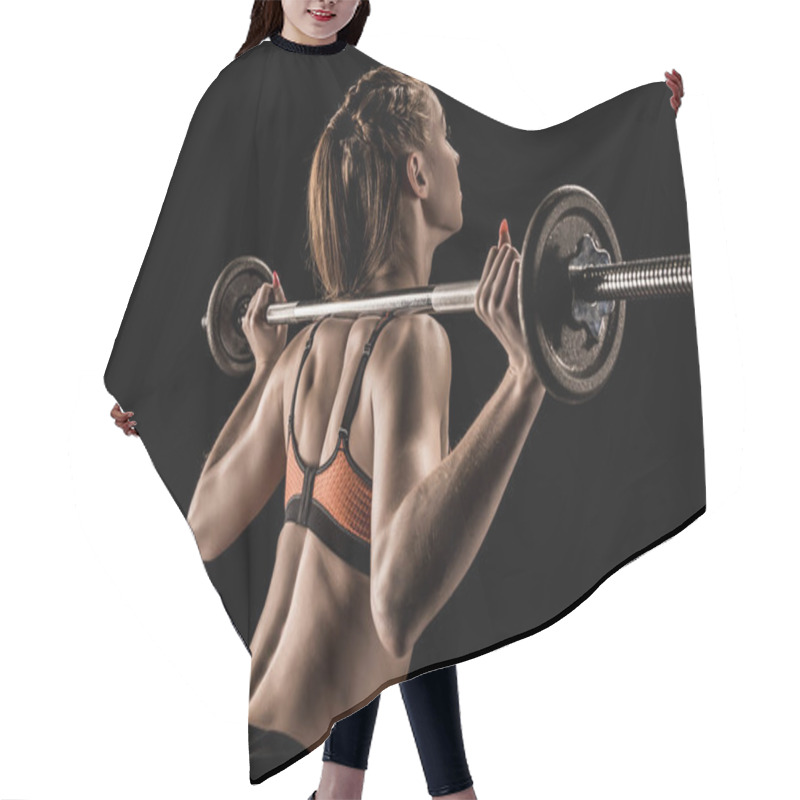 Personality  Sportswoman Training With Barbell  Hair Cutting Cape