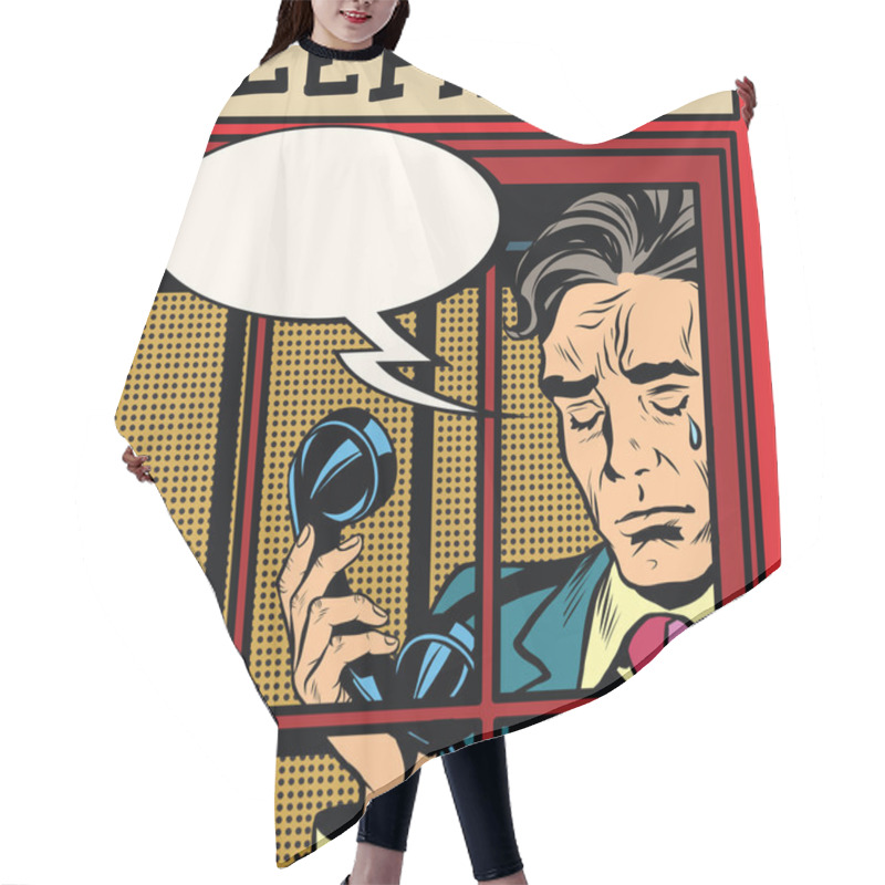 Personality  Retro Man Crying In The Red Phone Booth Hair Cutting Cape