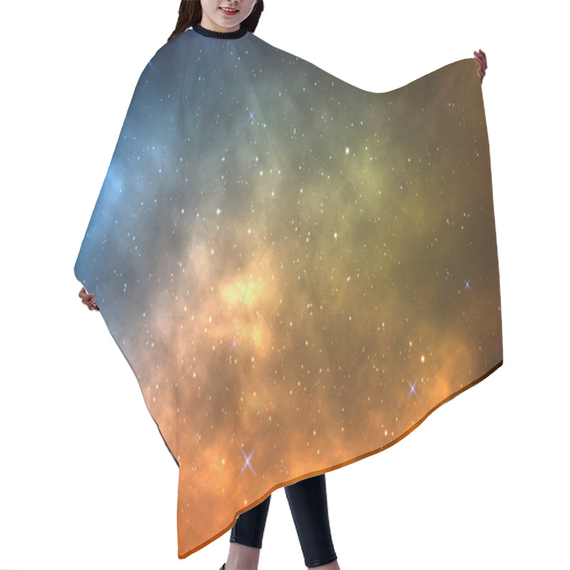 Personality  Space Background With Yellow And Blue Nebula. Realistic Universe. Bright Cosmic Backdrop With Milky Way. Color Galaxy With Shining Stars. Magic Stardust. Vector Illustration. Hair Cutting Cape