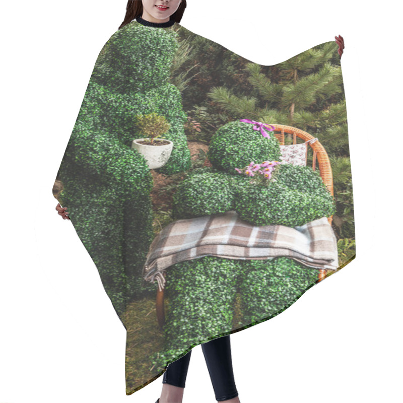 Personality  Family Of Live Bushes. Outdoor Fairy Tale Style Photo. Hair Cutting Cape