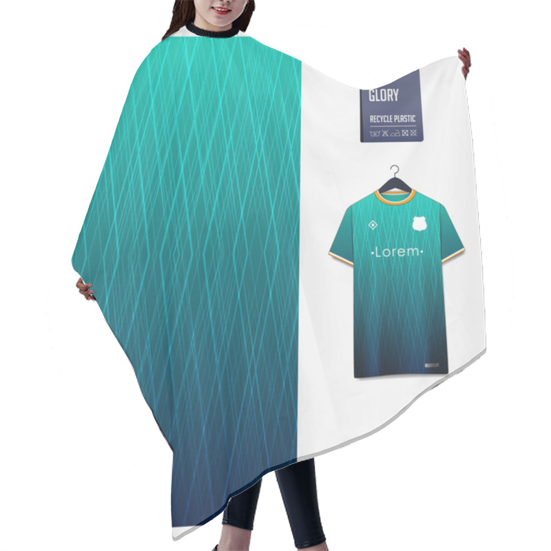 Personality  Soccer Jersey Pattern Design. Thin Line Pattern On Gradient Green Background For Soccer Kit, Football Kit, Bicycle, E-sport, Basketball, T-shirt Mockup Template. Geometric Fabric Pattern. Abstract Background. Vector Illustration. Hair Cutting Cape