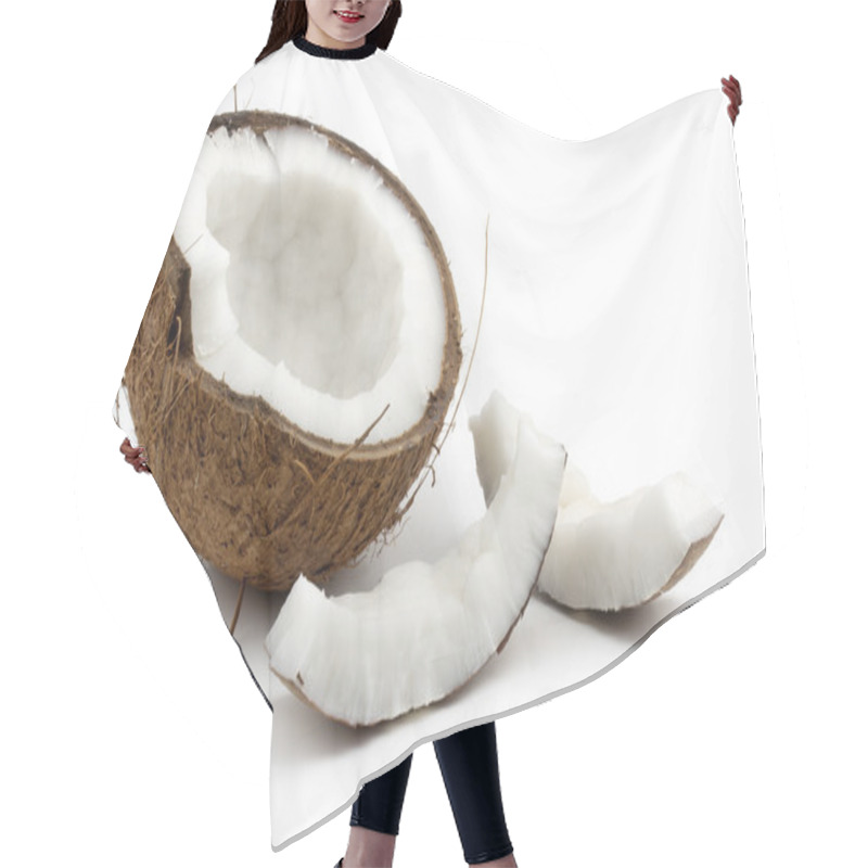 Personality  Coconut Cut In Half On White Background Hair Cutting Cape