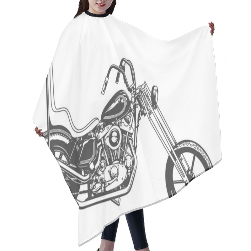 Personality  Chopper Motorcycle, Motor Vehicle Transport, Side View Vector Line Art Hair Cutting Cape