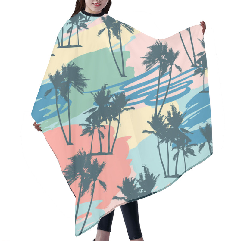 Personality  Seamless Tropical Pattern With Palms And Artistic Background. Hair Cutting Cape