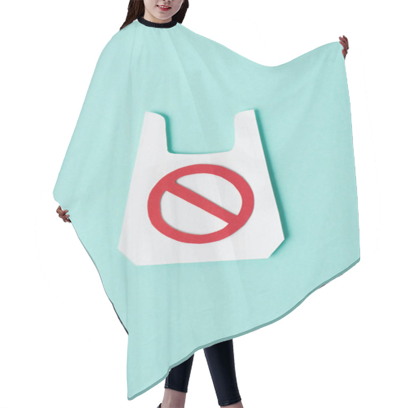 Personality  Model Of White Packet With Prohibition Sign On Blue Background Hair Cutting Cape