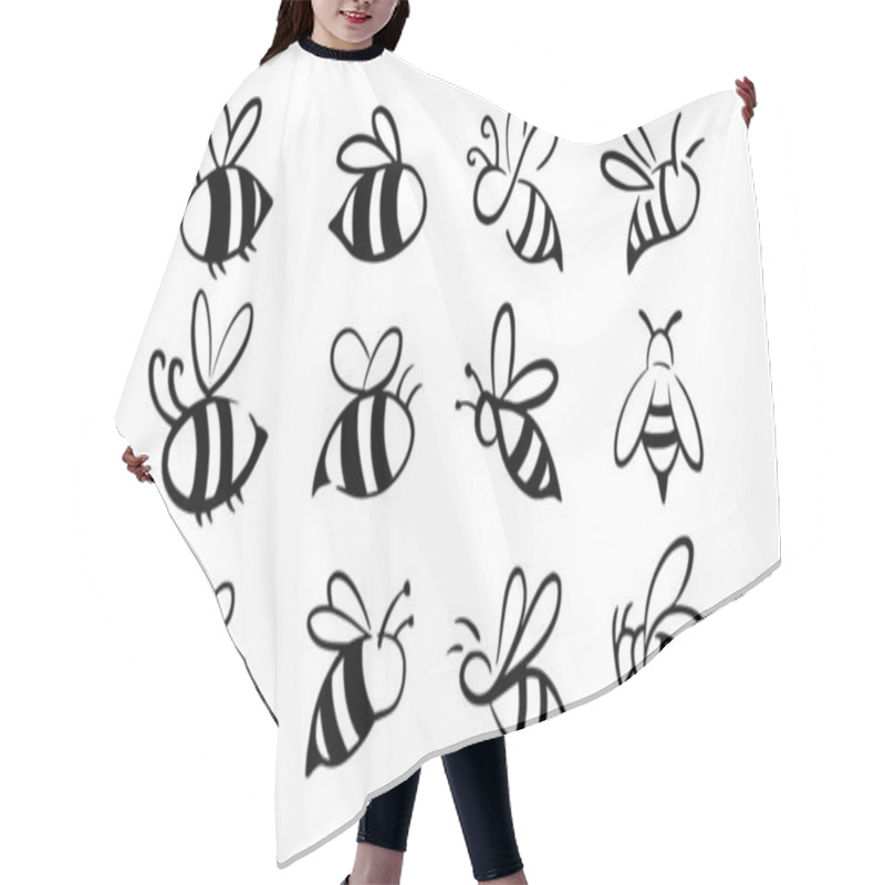 Personality  Bee Hand Drawn Logo Illustration With Different Style Collection Hair Cutting Cape