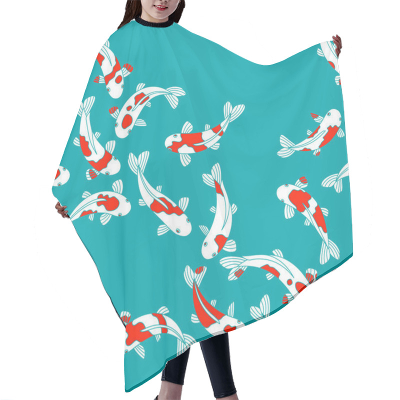 Personality  Koi Carps In A Japanese Pond. Vector Seamless Japanese Fish Pattern On Turquoise Background. Hair Cutting Cape