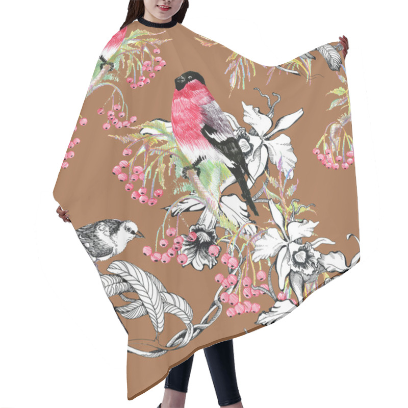 Personality  Birds On Branch Seamless Pattern Hair Cutting Cape