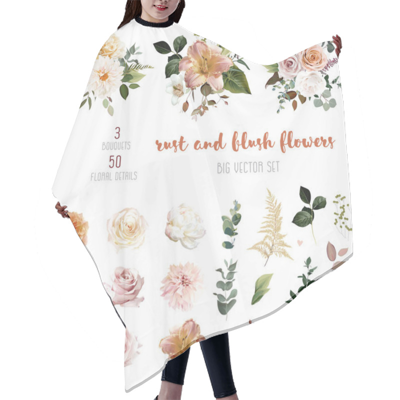 Personality  Rust Orange And Blush Pink Antique Rose, Beige And Pale Flowers, Creamy Dahlia Hair Cutting Cape