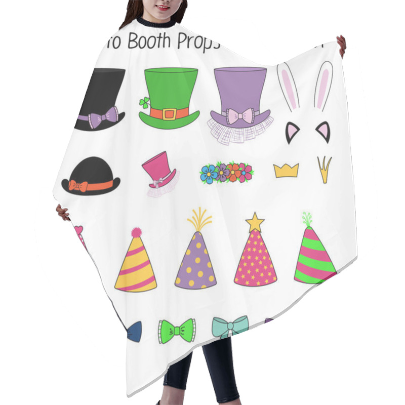 Personality  Set Of Hand Drawn Cartoon Photo Booth Props With Top Hats And Bow Ties, Vector, Illustration Hair Cutting Cape