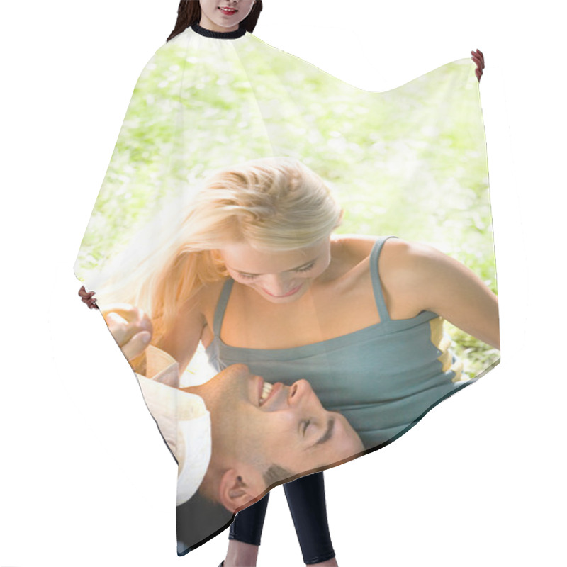 Personality  Young Happy Couple Walking Together At Picnic, Outdoors Hair Cutting Cape