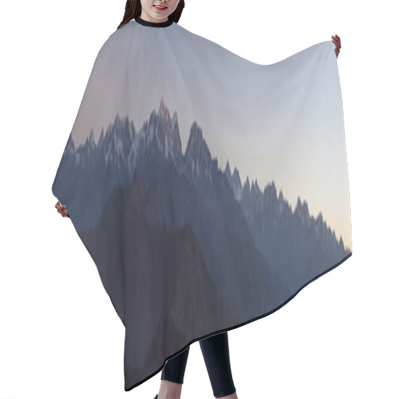 Personality  Panoramic Mountain Landscape With Amazing Mist Floating Between Hills On The Sunrise. Hair Cutting Cape