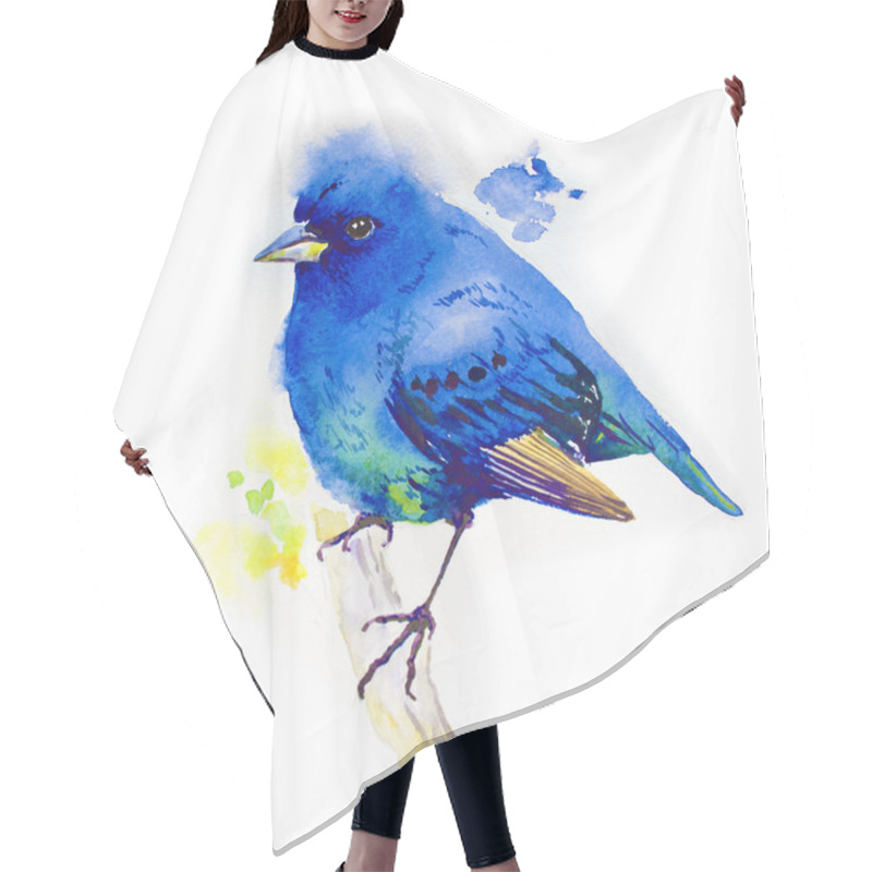 Personality  Watercolor Bluebird On Branch Hand Painted Illustration Isolated On White Background Hair Cutting Cape