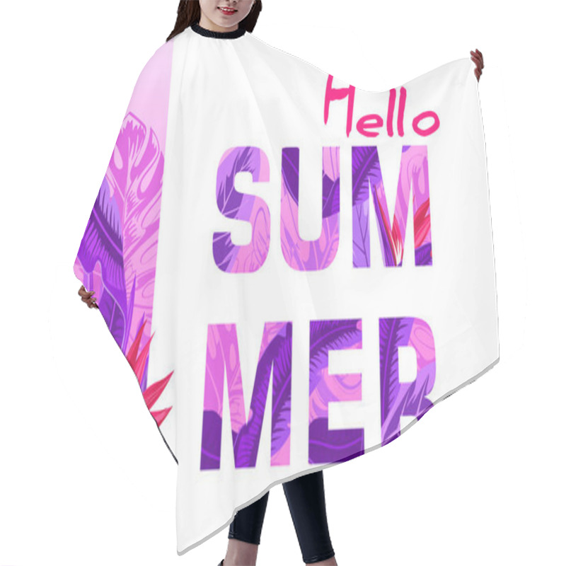 Personality  Hello Summer Banner With Tropical Flowers, Palm Leaves, Jungle Plants, Hibiscus, Bird Of Paradise Flower, Exotic Floral Design For Banner, Flyer, Invitation, Poster, Web Site Or Greeting Card. Hair Cutting Cape