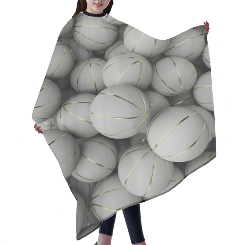 Personality  A Dense Collection Of Gray Basketballs With Golden Seams, Creating A Visually Striking Pattern. Hair Cutting Cape