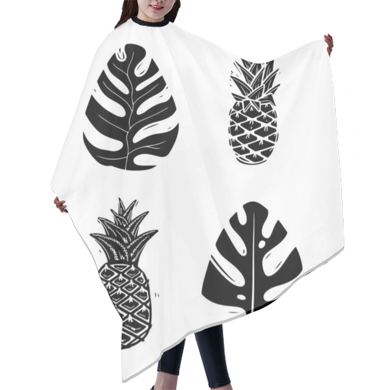 Personality  Exotic Palm Leaves Monochrome Silhouette Illustrations Set Hair Cutting Cape