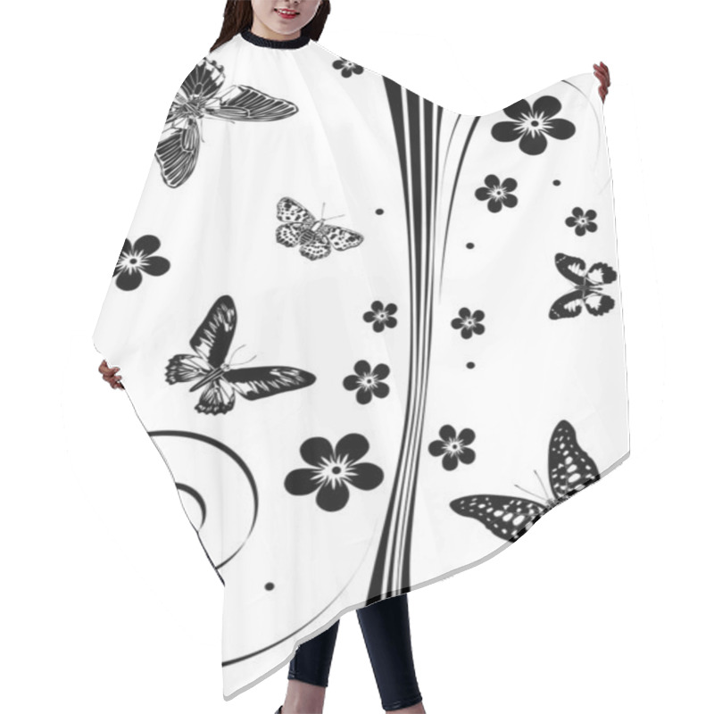 Personality  Black Butterflies And Flowers Decoration Hair Cutting Cape