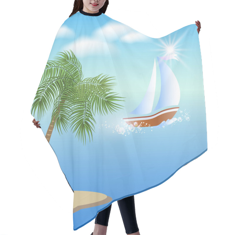 Personality  Palm Tree And Sailboat Hair Cutting Cape