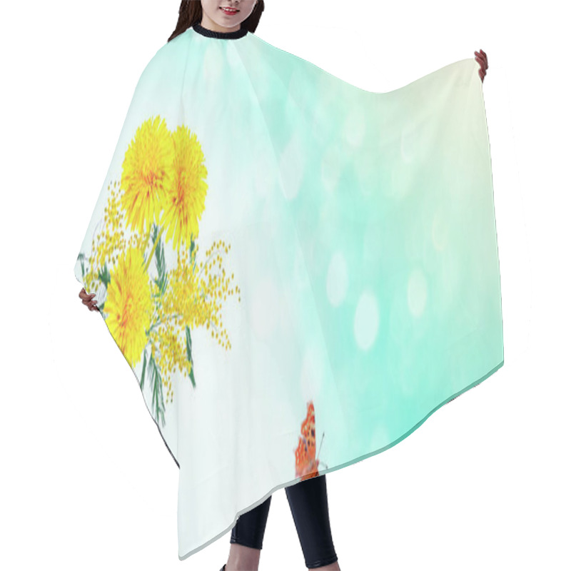 Personality  Yellow Flowers Of Dandelion And Mimosa. Hair Cutting Cape