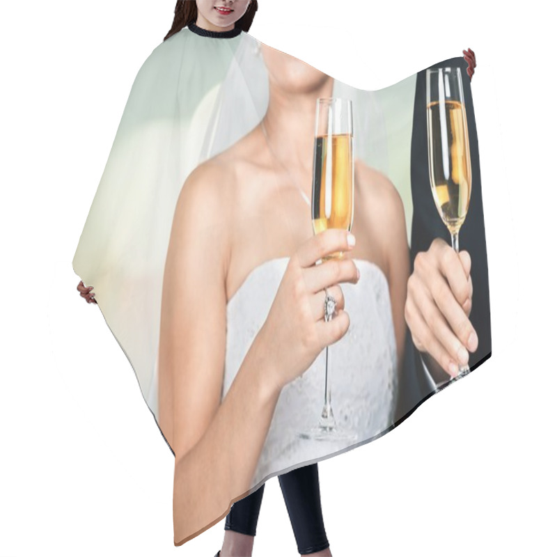 Personality  Wedding, Bride, Champagne. Hair Cutting Cape