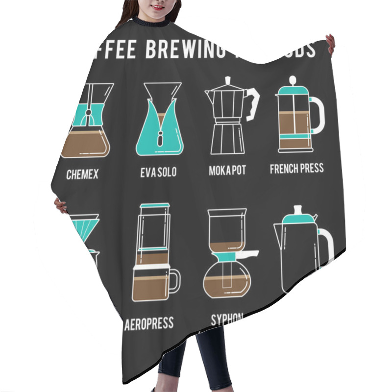 Personality  Coffee Brewing Methods Icons Set Hair Cutting Cape