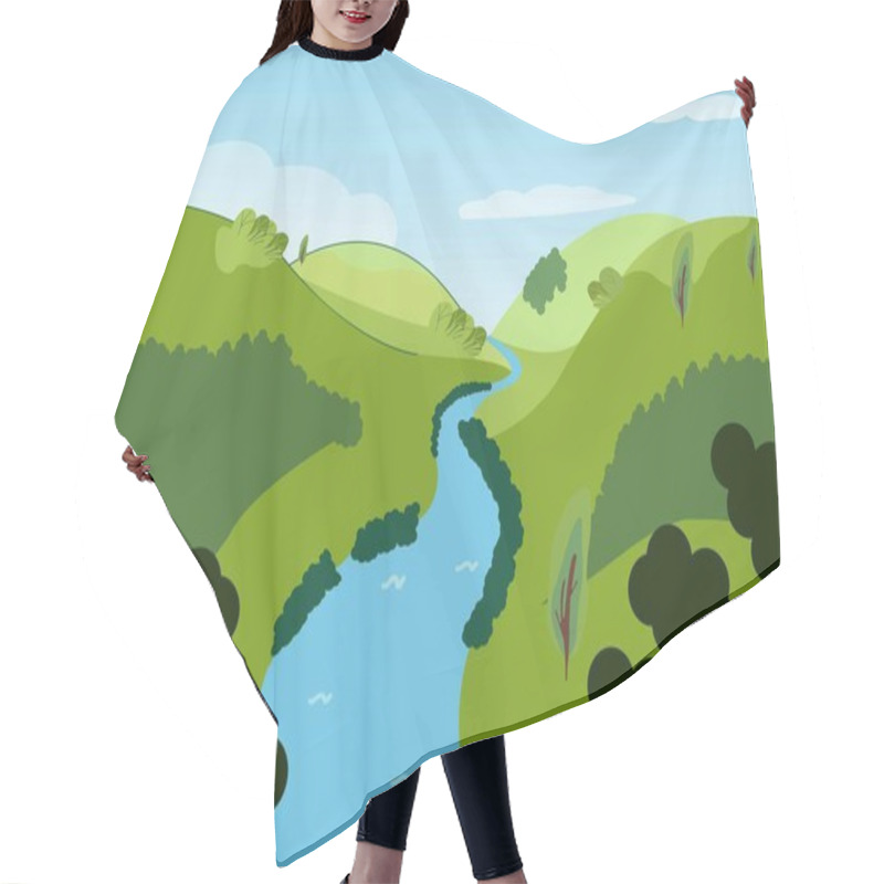 Personality  River Floating Between Green Hills Hair Cutting Cape