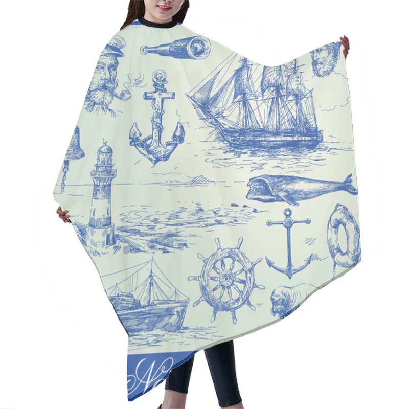 Personality  Nautical Elements - Hand Drawn Collection Hair Cutting Cape