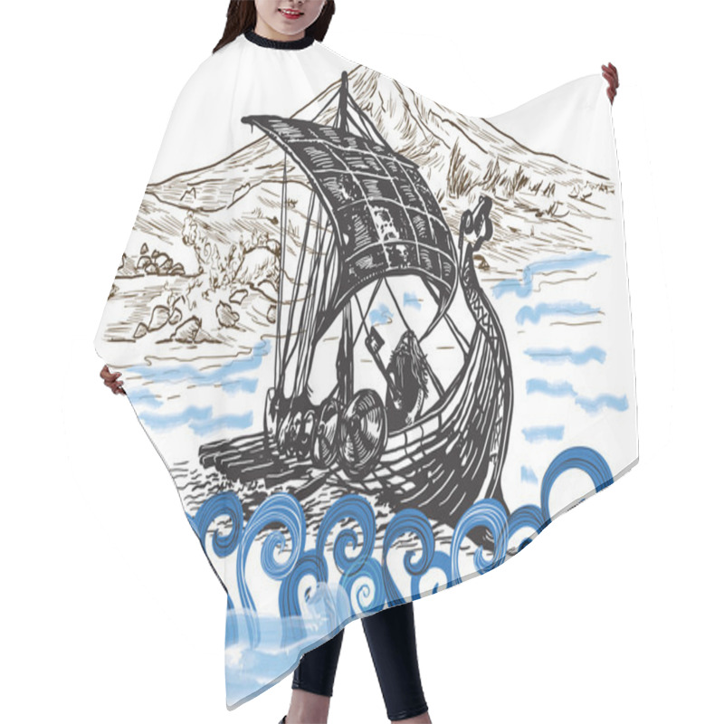 Personality  Drekar Boat - An Hand Drawn Vector Hair Cutting Cape