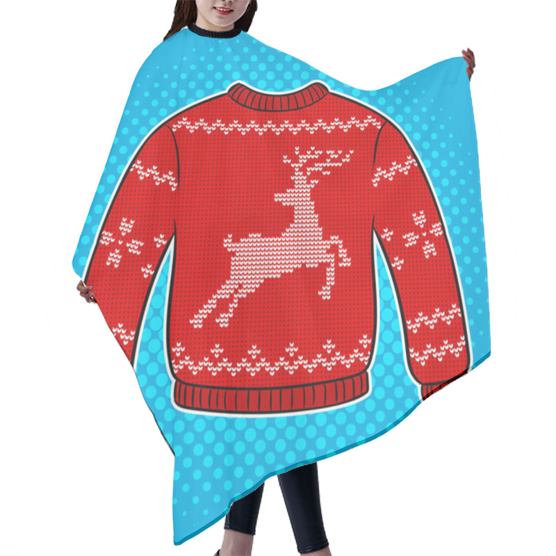 Personality  Red Sweater With Deer Pop Art Vector Hair Cutting Cape