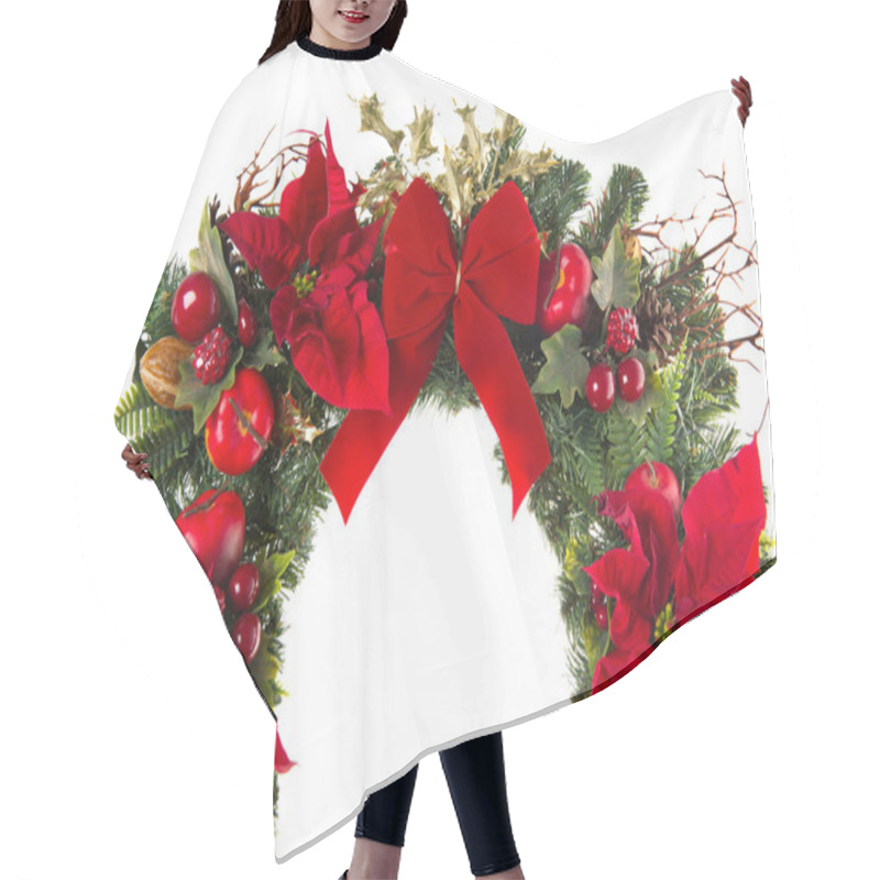 Personality  Close-up Of Christmas Wreath With Poinsettia Flowers Hair Cutting Cape