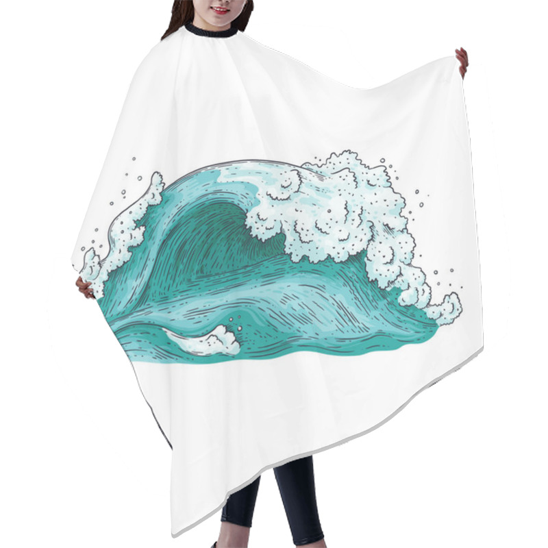 Personality  Hand Drawn Blue Water Wave Isolated On White Background Hair Cutting Cape