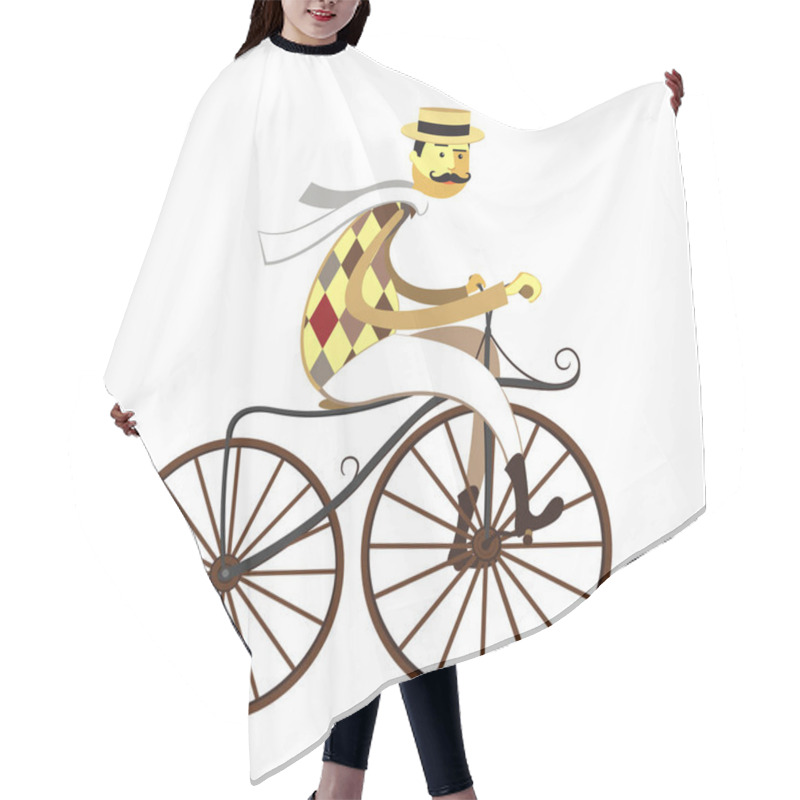 Personality  Frenchman Cyclist And American Velocipede -  Retro Bicycle Isolated On White Background. Vector Illustration Hair Cutting Cape