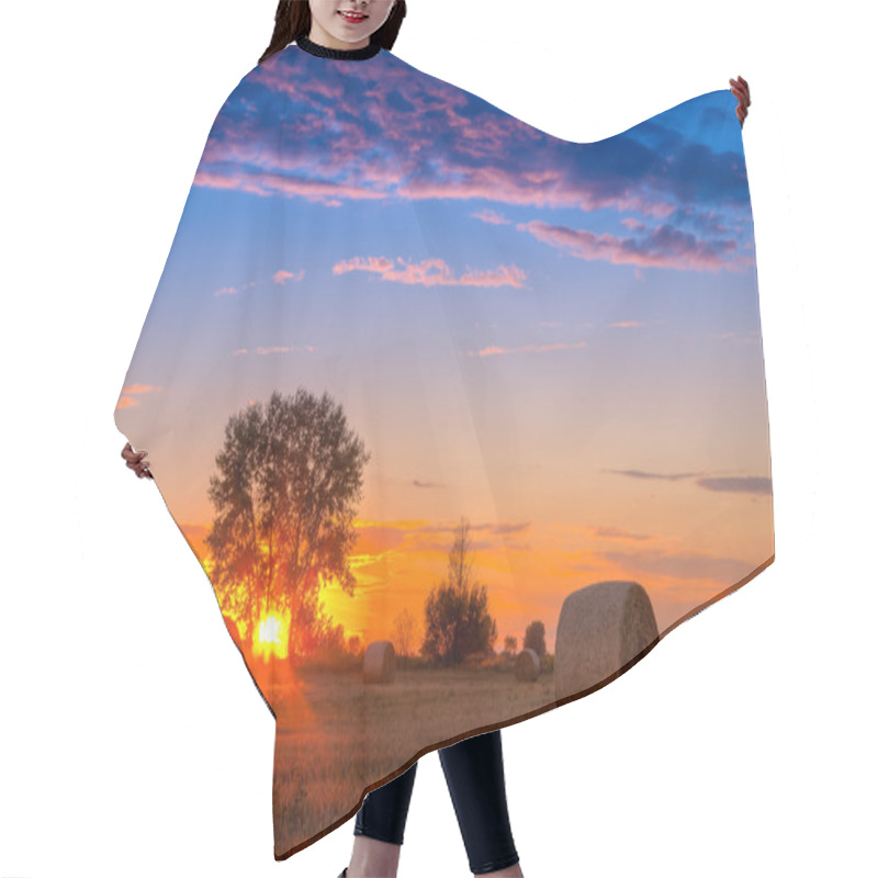 Personality  Sunset Field, Tree And Hay Bale Hair Cutting Cape