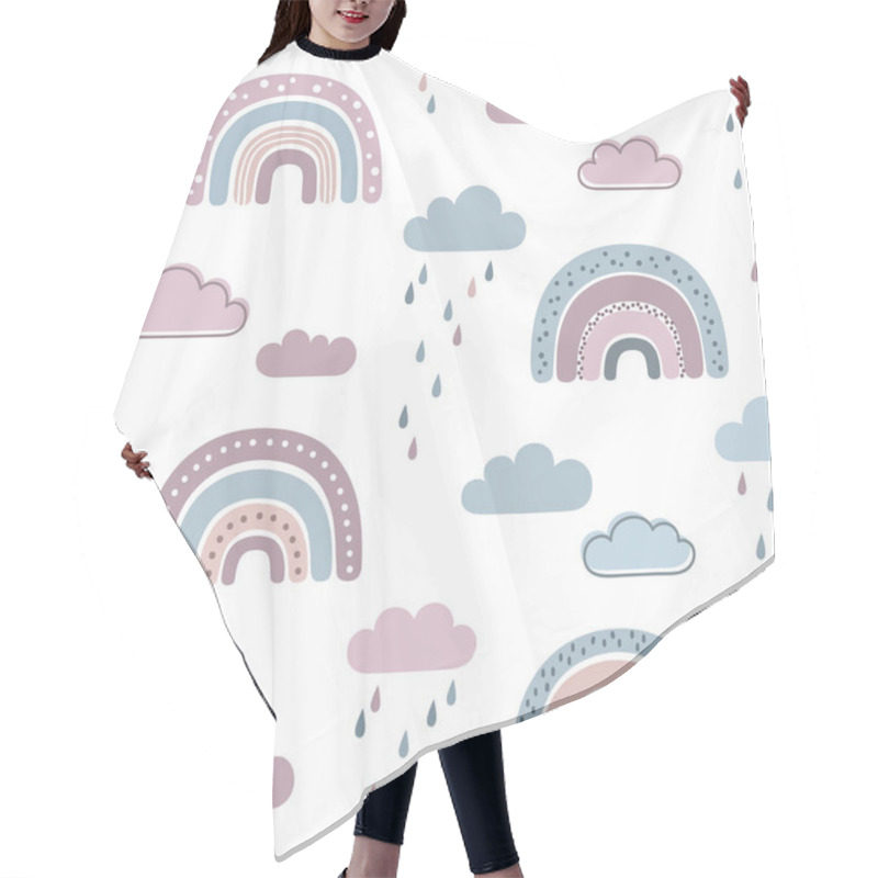 Personality  Seamless Pattern With Rainbows, Clouds And Raindrops In Naive, Childlike, Scandinavian Style Hair Cutting Cape