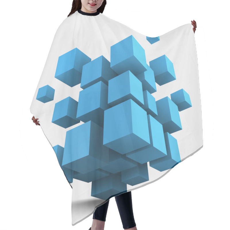 Personality  Composition Of Blue 3d Cubes. Hair Cutting Cape