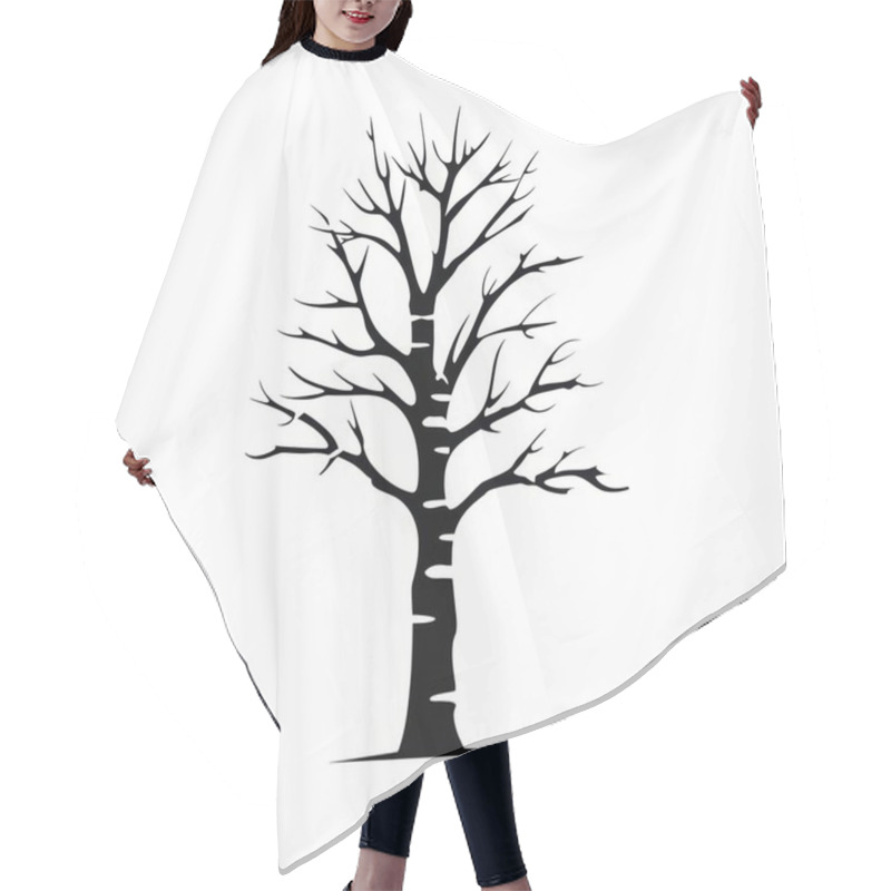 Personality  A Detailed Silhouette Of A Bare Tree With Intricate Branches Against A White Background. Hair Cutting Cape