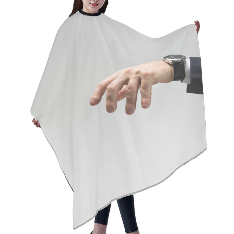 Personality  Cropped View Of Businessman Manipulating With Hand Isolated On Grey Hair Cutting Cape