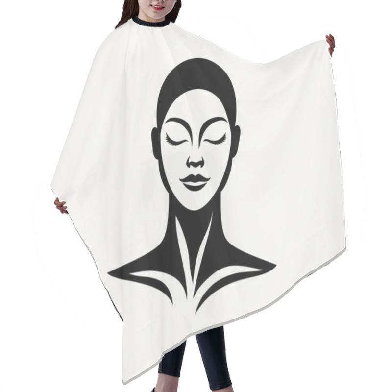 Personality  Stylized Monochrome Illustration Of A Serene Woman With Closed Eyes And A Calm Expression. Hair Cutting Cape