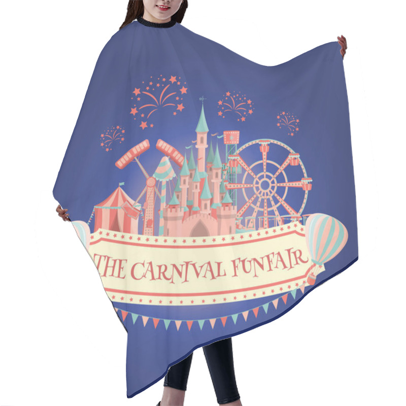 Personality  Carnival Funfair Amusement Park Banner. Vector Illustration. Hair Cutting Cape